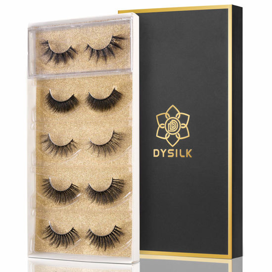 Picture of DYSILK False Eyelashes Fake Lashes - Eyelashes Natural Look 5 Pairs 6D Lashes Mink Eyelashes 5 Styles Mixed Fluffy Lashes Reusable Fake Eyelashes Wispy Mink Lash Natural Look| 15mm-18mm