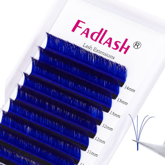 Picture of L Curl Lash Extensions Easy Fan Volume Lashes Mix Colored Lash Extensions Flowering Blue Eyelash Extensions Self Fanning Eyelash Extensions (Blue-0.07L-8-14mm)