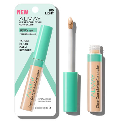 Picture of Almay Clear Complexion Acne & Blemish Spot Treatment Concealer Makeup with Salicylic Acid- Lightweight, Full Coverage, Hypoallergenic, Fragrance-Free, for Sensitive Skin, 100 Light, 0.3 fl oz.