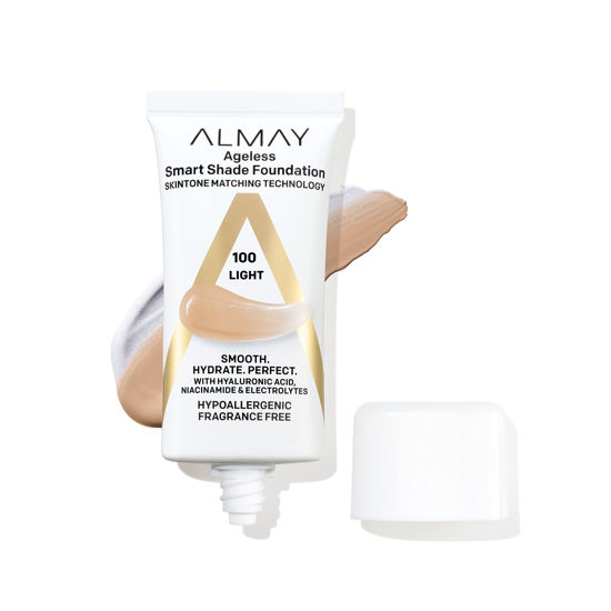 Picture of Almay Anti-Aging Foundation, Smart Shade Face Makeup with Hyaluronic Acid, Niacinamide, Vitamin C & E, Hypoallergenic-Fragrance Free, 100 Light, 1 Fl Oz (Pack of 1)