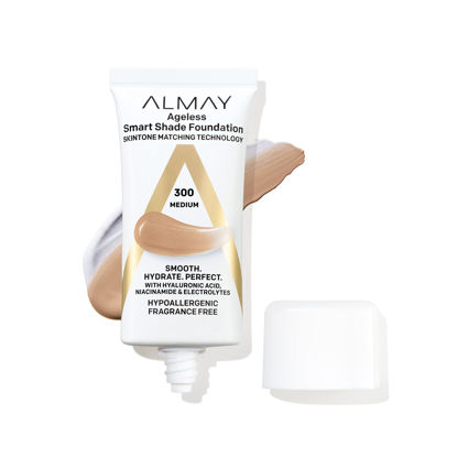 Picture of Almay Anti-Aging Foundation, Smart Shade Face Makeup with Hyaluronic Acid, Niacinamide, Vitamin C & E, Hypoallergenic-Fragrance Free, 300 Medium, 1 Fl Oz (Pack of 1)