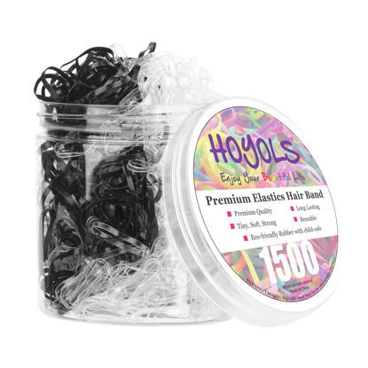 Picture of HOYOLS Clear & Black Elastic Hair Ties Rubber Bands Soft Ponytail Holder Mini Plastics Polyband for Women Girls 1500 Pcs Assorted Color Accessories (Clear & Black) TPU