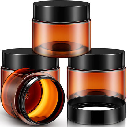 Picture of Patelai 4 Pieces Round Clear Wide-mouth Leak Proof Plastic Container Jars with Lids for Travel Storage Makeup Beauty Products Face Creams Oils Salves Ointments DIY Making or Others (Amber,2 Ounce)