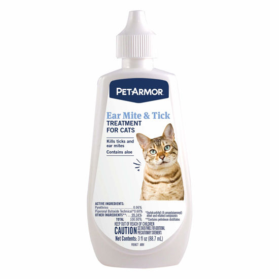 Picture of PetArmor Ear Mite Treatment for Cats, Ear Mite Medicine Kills Ticks and Ear Mites to Relieve Itchiness, Ear Mite Drops Sooths Ears with Aloe, 3oz