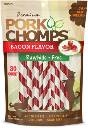 Picture of Pork Chomps Baked Pork Skin Dog Chews, 5-inch Mini Twists, Bacon Flavor Wrap, 30 Count