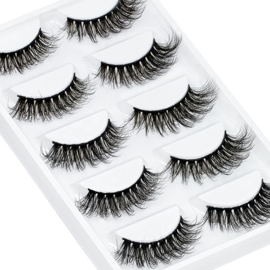 Picture of Veleasha Lashes 5D Faux Mink Lashes 100% Handmade Luxurious Fake Eyelashes Lightweight Fluffy False Eyelashes 5 Pairs Pack (Cat Eye)