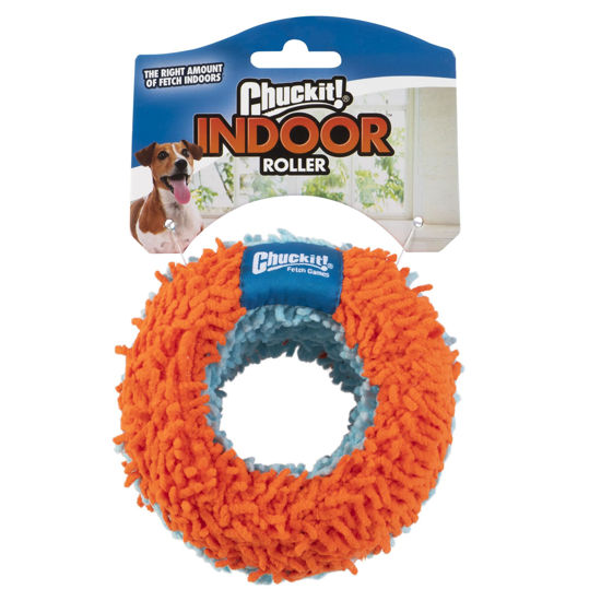 Picture of Chuckit Indoor Fetch Roller Dog Toy (7.5 Inch), Orange and Blue