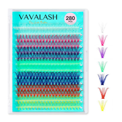 Picture of VAVALASH 7 Colors DIY Lash Extensions 280 PCS 40D Colored Individual Cluster Lashes D Curl Lash Clusters Faux Mink Slik Wispy False Lashes Easy Lash Extension DIY at Home (Color-40D-0.07-D-16mm)