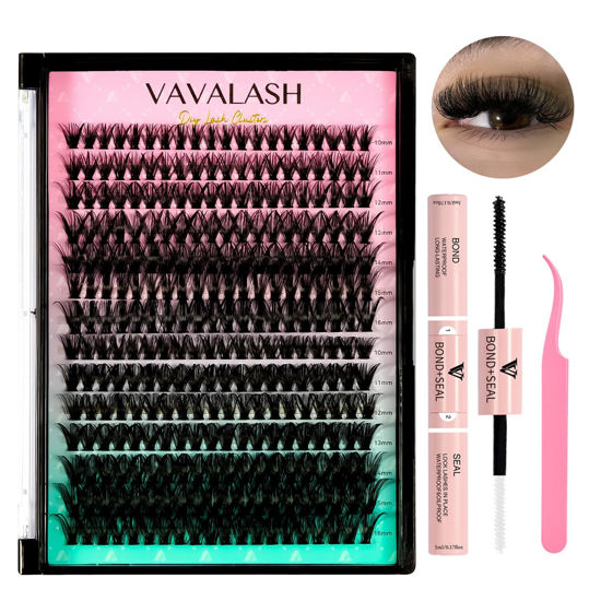 Picture of VAVALASH DIY Lash Extensions Kit Individual Cluster Lashes Kit with 280 Lash Clusters 40D+50D-0.07-D-10-16Mix, Lash Bond and Seal, Lash Applicator for DIY Eyelash Extensions at Home（Kit-40D+50D)