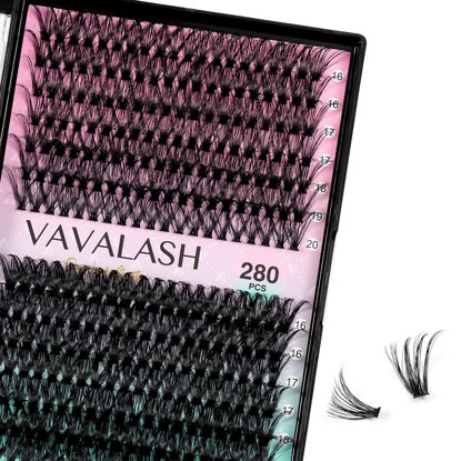 Picture of VAVALASH Individual Cluster Lashes 40D+50D-0.07-D-16-20MIX DIY Eyelash Extension 280 Lash Clusters Faux Mink Slik Individual Lashes Easy Full Lash Extensions DIY at Home (40D+50D-0.07-D-16-20mm Mix)