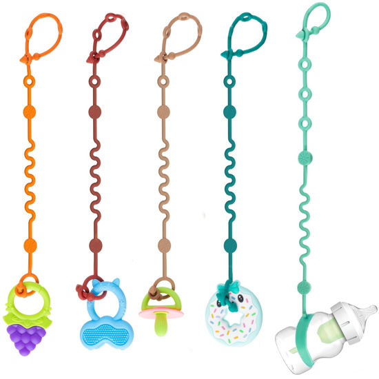 Picture of LittleHugs Toy Straps for Baby, 5pcs Adjustable Toy Holder for Stroller Accessories, Silicone Baby Tether Pacifier Clip, No Throw Baby Travel Essential Leash for High Chair, Car Seat (5-Pack)