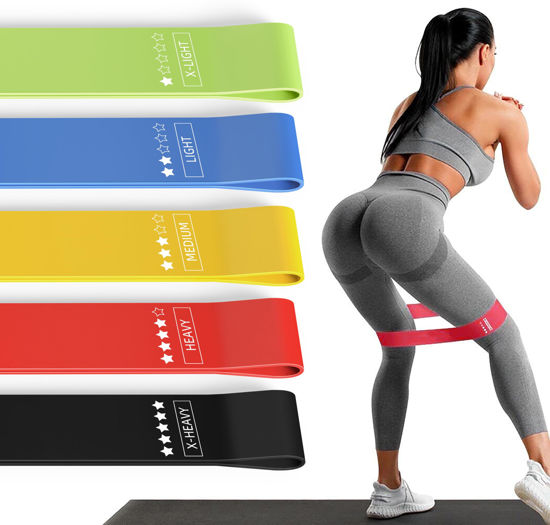 Picture of Resistance Loop Exercise Bands Exercise Bands for Home Fitness, Stretching, Strength Training, Physical Therapy,Elastic Workout Bands for Women Men Kids, Set of 5 (Multicolor)