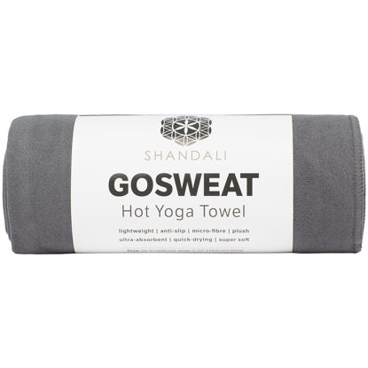 Picture of Shandali Hot Yoga GoSweat Microfiber Hand Towel in Super Absorbent Premium Gray Suede for Bikram, Pilates, Gym, and Outdoor Sports. 16 x 26.5 inches.