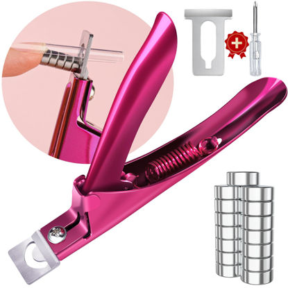 Picture of Violet Red Premium Adjustable Nail Clippers with Magnets Sizers for Acrylic Nails, Stainless Steel Nail Cutter Trimmer for Artificial Fake False Tips Manicure Sharp Blade Clip Tool for Salon Beauty