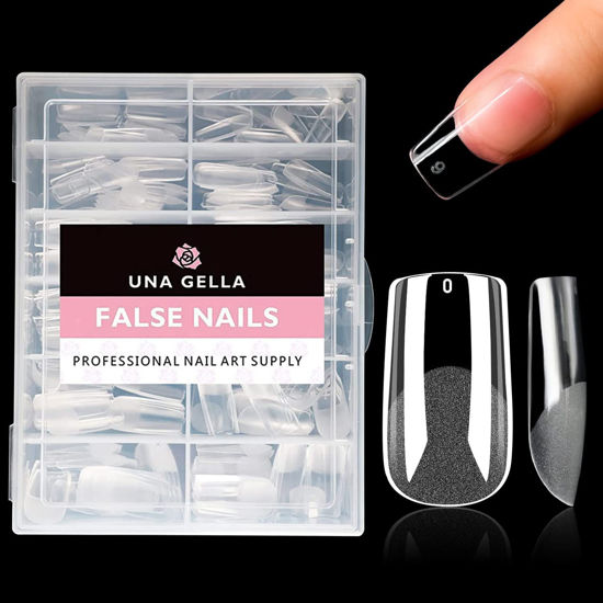 Picture of UNA GELLA Square Fake Nails 216pcs Square Press on Nails Pre-shape Clear Square Nails Tips for Full Cover Acrylic French False Nails For Nail Extension, Home DIY Nail Salon 12 Sizes False Tips