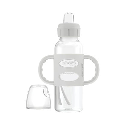 Picture of Dr. Brown's Milestones Narrow Sippy Spout Bottle with 100% Silicone Handles, Easy-Grip Handles with Soft Sippy Spout, 8oz/250mL, Gray, 1-Pack, 6m+