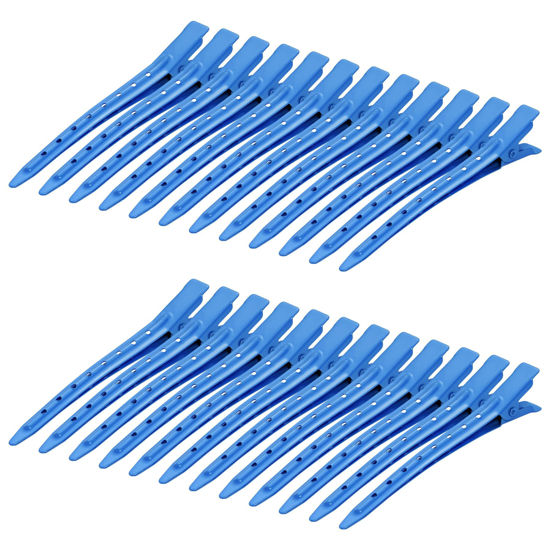 Picture of 24 Packs Duck Bill Clips, Bantoye 3.35 Inches Rustproof Metal Alligator Curl Clips with Holes for Hair Styling, Hair Coloring, Dark Blue