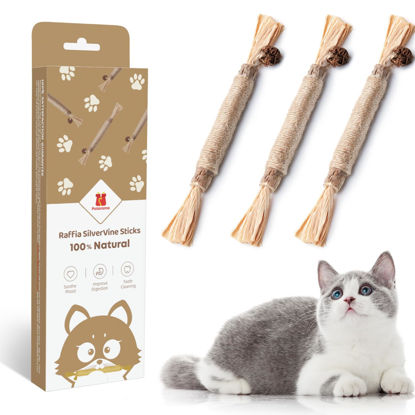 Picture of Potaroma 3 Pack Natural Silvervine Sticks Cat Toys, Catmint Silvervine Blend Sticks, Catnip Kittens Chew Toys Teeth Cleaning, Matatabi Dental Care Cat Treat Edible Kitty Lick Toys, Package May Vary