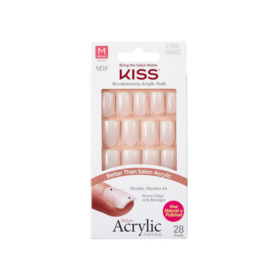 Picture of KISS Salon Acrylic, Press-On Nails, Nail glue included, 'Euphoria', French, Medium Size, Square Shape, Includes 28 Nails, 2g Glue, 1 Manicure Stick, 1 Mini File