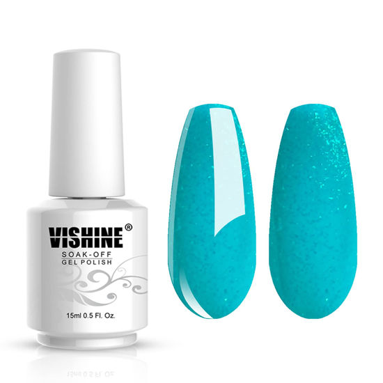 Picture of Vishine Gelpolish Gel Nail Polish Lacquer Shiny Color Soak Off UV LED Professional Manicure Pearl Cyan(1602)