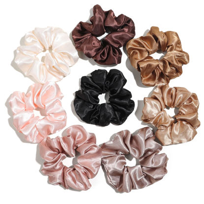 Picture of Ivyu Satin Hair Bands and Scrunchies: Thick Curly Hair Ponytail Holders for Girls, No Crease or Damage, Cute Brown Pink