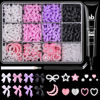 Picture of 600 Pcs 3D Nail Charms and Flatback Pearls #7, 4 Colors Bow + Pink&White Star Heart Moon Cute Charms + 2-6mm White Pearls for Nail Art Design with Nail Charm Glue(UV Needed) and Pickup Tools