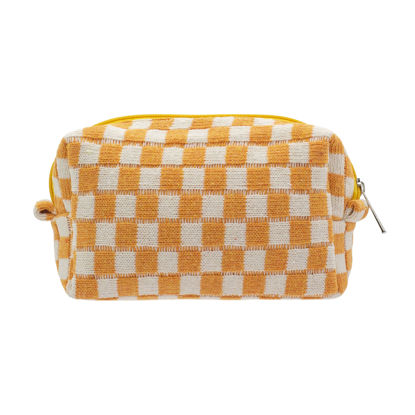 Picture of PAZIMIIK Checkered Makeup Bag for Purse Portable Zipper Make Up Pouch Small Cosmetic Case for Travel Accessories (Orange)