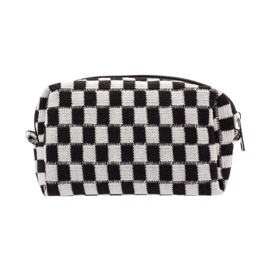 Picture of PAZIMIIK Checkered Makeup Bag for Purse Portable Zipper Make Up Pouch Small Cosmetic Case for Travel Accessories (Black)