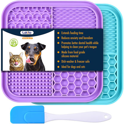 Picture of 2PCS Licking Mat for Dogs with Suction Cups, Premium Lick Pad for Anxiety Relief, Slow Feeder Dog Bowls, Perfect for Bathing, Grooming and Training