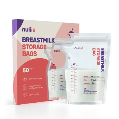 Picture of Nuliie 50 Pcs Breastmilk Storage Bags, 8 OZ Breast Milk Storing Bags, BPA-Free, Milk Storage Bags with Pour Spout for Breastfeeding, Self-Standing Bag, Space Saving Flat Profile