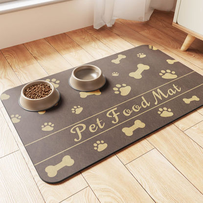 Picture of Pet Feeding Mat-Absorbent Pet Placemat for Food and Water Bowl, with Waterproof Rubber Backing, Quick Dry Water Dispenser Mat for Dog and Cat (12"x20", Brown)