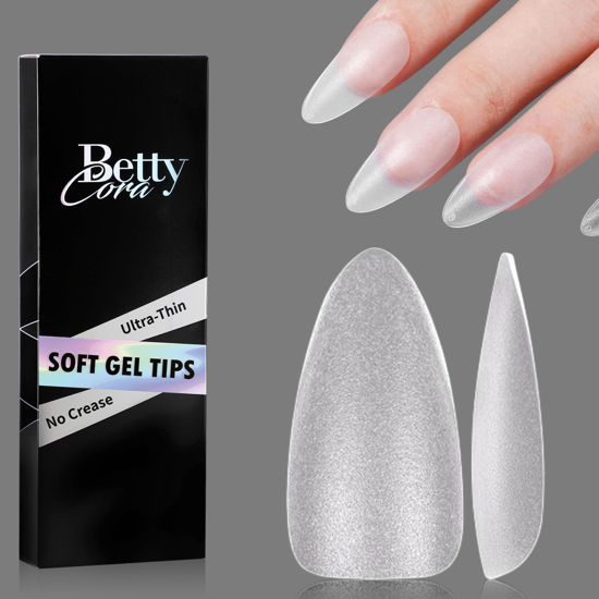 Picture of Soft Gel Nail Tips, BettyCora 300Pcs Stiletto Almond Nail Tips Full Matte Acrylic Gel x Nails for Press On Nails Extensions,15Sizes, 300Pcs, Medium Almond