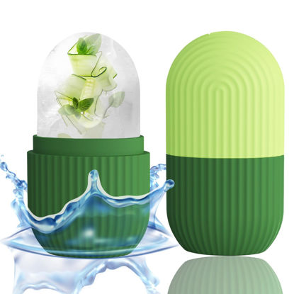 Picture of XHJRI Ice Roller Massager for Face, Eyes and Neck - Naturally Condition Skin, De-Puff Eye Bags, Reduce Migraine Pain - Reusable Silicone Ice Mold (Green)