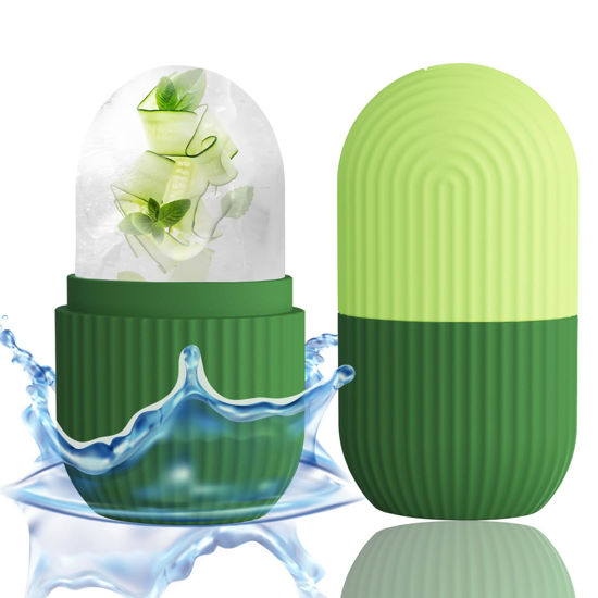 Picture of XHJRI Ice Roller Massager for Face, Eyes and Neck - Naturally Condition Skin, De-Puff Eye Bags, Reduce Migraine Pain - Reusable Silicone Ice Mold (Green)