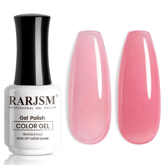 Picture of RARJSM Nude Peach Pink Gel Nail Polish Sheer Neutral Skin Tone Color Ice Jelly Rosy Red Pink Gel Polish Transparent Nail Gel Polish Soak off UV LED Cured for Home Salon DIY Manicure 15ml Single Bottle