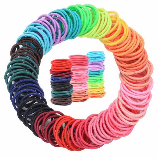 Picture of 200PCS Elastic Hair Ties, No Crease Hair Small Ponytail Holders for Kids Girls Baby Toddler, Multicolor