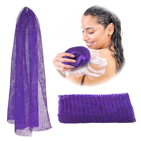 Picture of Adeton African Net Cloth, Long Net Sponge, Exfoliating Body Scrubber, Body Exfoliator, 17 Colors, Sapo, Shower Bath Accessories, Back Foot Scalp Scrub, Flat Dead Skin Remover, Body Wash (Purple)