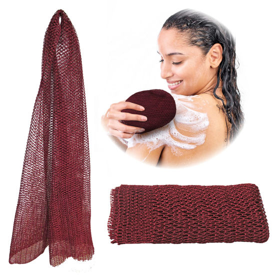 Picture of Adeton African Net Sponge, Authentic, Real, Black Owned, Exfoliating Bath Wash Cloth, Net Sponge, Body Exfoliator, Sapo, Shower Bath Accessories, Back Foot Scalp Scrub, Dead Skin Remover (Burgundy)