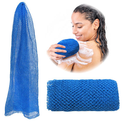 Picture of Adeton African Net Sponge, Exfoliating Body Scrubber, Body Exfoliator, Long Net Sponge, 17 Colors, Sapo, Shower Bath Accessories, Back Foot Scalp Scrub, Flat Dead Skin Remover Body Wash (Sky Blue)