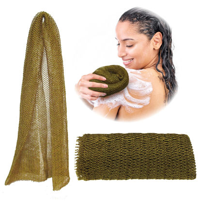 Picture of Adeton African Net Sponge, Authentic, Black Owned, Exfoliating Body Scrubber, Long Net Sponge, Body Exfoliator, Sapo, Shower Bath Accessories, Back Foot Scalp Scrub, Flat Dead Skin Remover (Dijon)