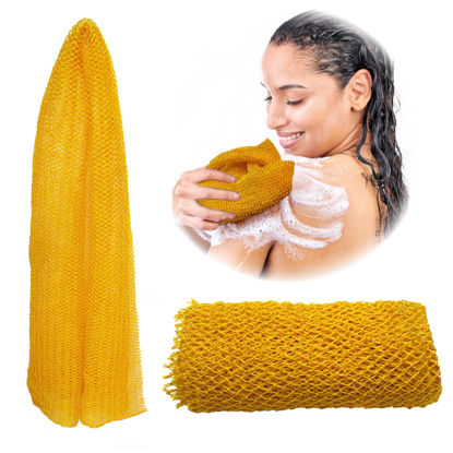 Picture of Adeton Sapo African Net Sponge, Authentic, Real, Exfoliating Bath Wash Cloth, Body Exfoliator, Long Sponge, Real, Shower Bath Accessories, Back Foot Scalp Scrub, Flat Dead Skin Remover (Golden Yellow)