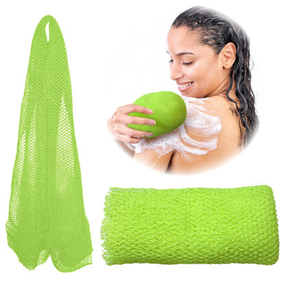 Picture of Adeton African Net Sponge, Exfoliating Body Scrubber, Body Exfoliator, Long Net Sponge, 17 Colors, Sapo, Shower Bath Accessories, Back Foot Scalp Scrub, Flat Dead Skin Remover Body Wash (Lemon)