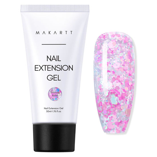 Picture of Makartt Poly Nail Gel - Pink Giltter 50ML Gel Builder for Shiny-Looking Nail Strengthener 3D Diy Hard Gel Manicures Nail Art At Home-Twinkling Ballet