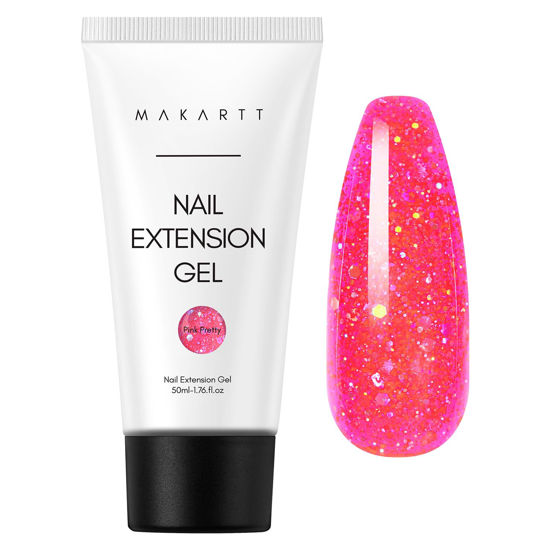 Picture of Makartt Poly Nail Gel-50ML Dark Hot Pink Glitter Gel Builder for Shiny Nail Extension Strengthener 3D Diy Hard Gel Manicures Nail Art Home-Pink Pretty