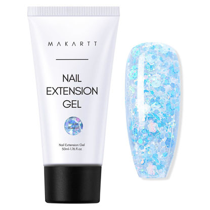 Picture of Makartt Poly Nail Gel - Blue Giltter 50ML Gel Builder for Shiny-Looking Nail Strengthener 3D Diy Hard Gel Manicures Nail Art At Home-Frozen Bluebell