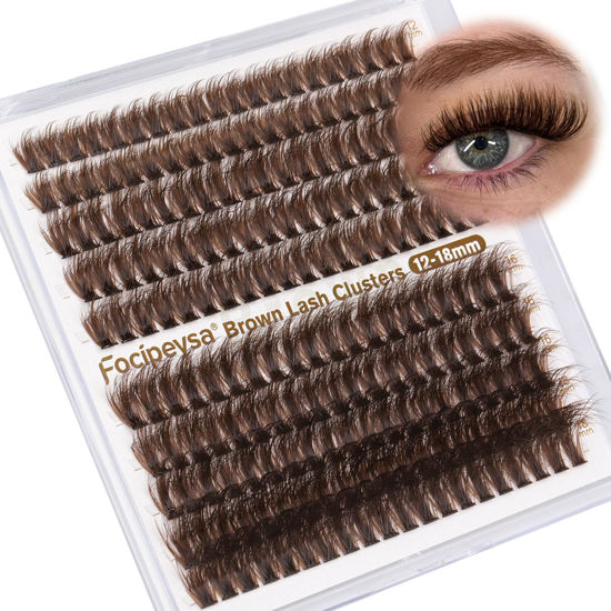 Picture of Focipeysa Fluffy Eyelash Clusters Brown Lash Extension Thick Volume Individual Lashes 200pcs Lash Clusters Brown Eyelash Extensions 12-18mm C Curl Cluster Eyelash DIY Lash Extension at Home