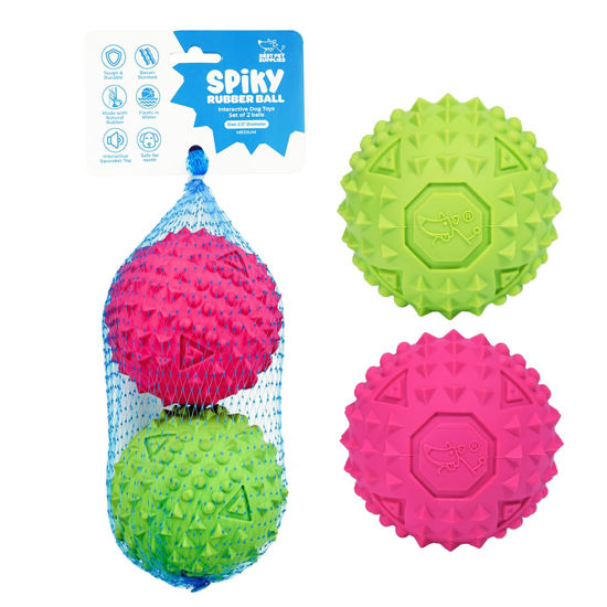 Picture of Best Pet Supplies Squeaky Rubber Dog Toy, Ideal Dog Toys for Chewers, Small, Medium & Large Dogs, and Fetch Lovers Pack of 2 (Fuchsia, Green), Medium 2.5"