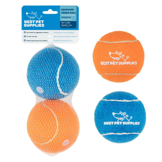 Picture of Best Pet Supplies Squeaky Tennis Toys for Dogs, 2-Pack, Heavy-Duty Interactive Pet Toys for Throwing and Fetching, Supports Exercise and Natural Behavior Training, Durable - Large