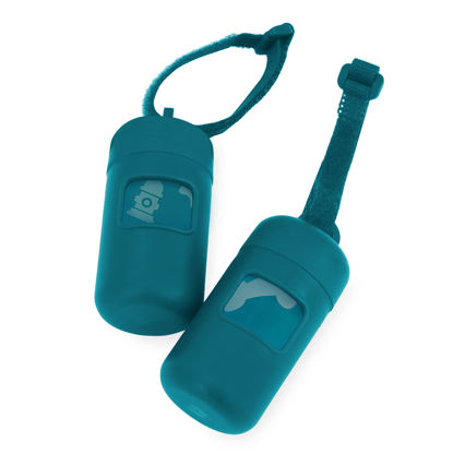 Picture of Best Pet Supplies Dog Poop Bag Holder Leash Attachment with 30 Bags, Reusable Dispenser for Travel, Walking, Park, and Outdoor Use, Durable with Clip-On - Turquoise, Pack of 2