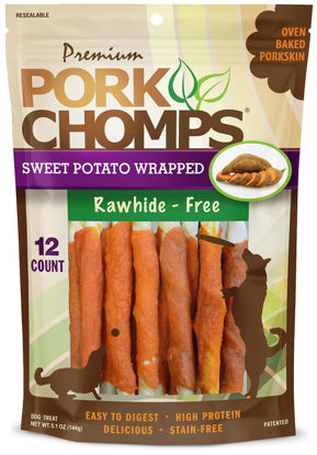 Picture of Pork Chomps Baked Pork Skin Dog Chews, 5-inch Mini Twists, Real Sweet Potato Wrap, 12 Count